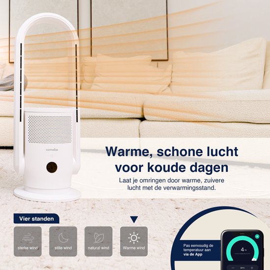 Purificateur d'air, ventilateur et chauffage 3-en-1 - 2000W - Filtre Hepa 13 - Télécommande et application incluses - Chauffage - Purificateur d'air - Samako
