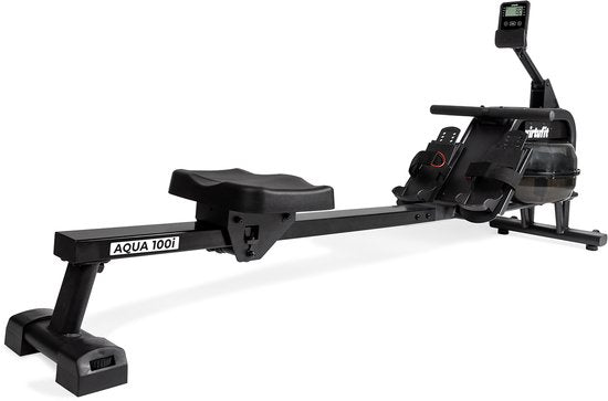 VirtuFit AQUA100i Rameur avec résistance à l'eau - Mono-rail - Avec écran, support de tablette et roues de transport - Kinomap & Fitshow - Max. 120 kg et 200 cm - Appareil à ramer - Rameur