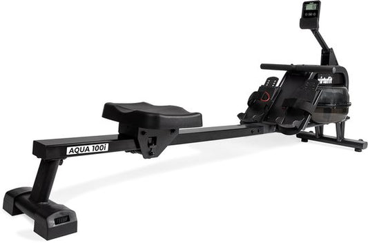 VirtuFit AQUA100i Rameur avec résistance à l'eau - Mono-rail - Avec écran, support de tablette et roues de transport - Kinomap & Fitshow - Max. 120 kg et 200 cm - Appareil à ramer - Rameur