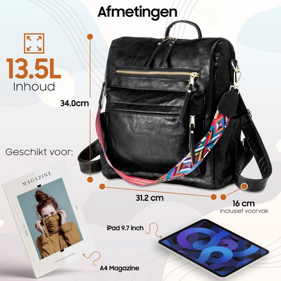 Sac à dos Glennoo - Sac à dos femmes - Imperméable - Petit - Compartiment antivol - Dos, épaule, sac à main en un - cuir PU souple