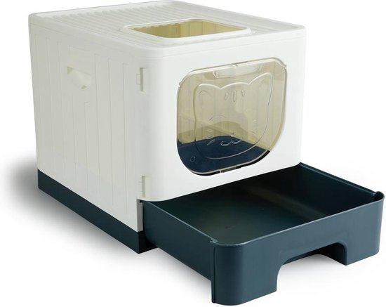 Lifa Living Bac à litière pliable avec tiroir extractible - pratique, portable et spacieux - Crème/Anthracite