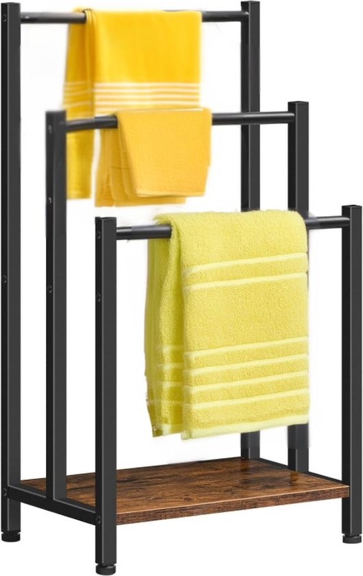 Ceruzo Porte-serviettes - Industriel - Autoportant - Métal - 3 Bras - Noir mat - aspect bois Salle de bain/cuisine