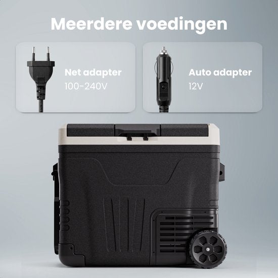 Auronic Electric Cool Box - Compresseur - 2 Zones - 45L - 12/24V et 240V - Réfrigération et congélation - Réfrigérateur de camping - Frigobox Auto - Avec roues et poignée - Noir