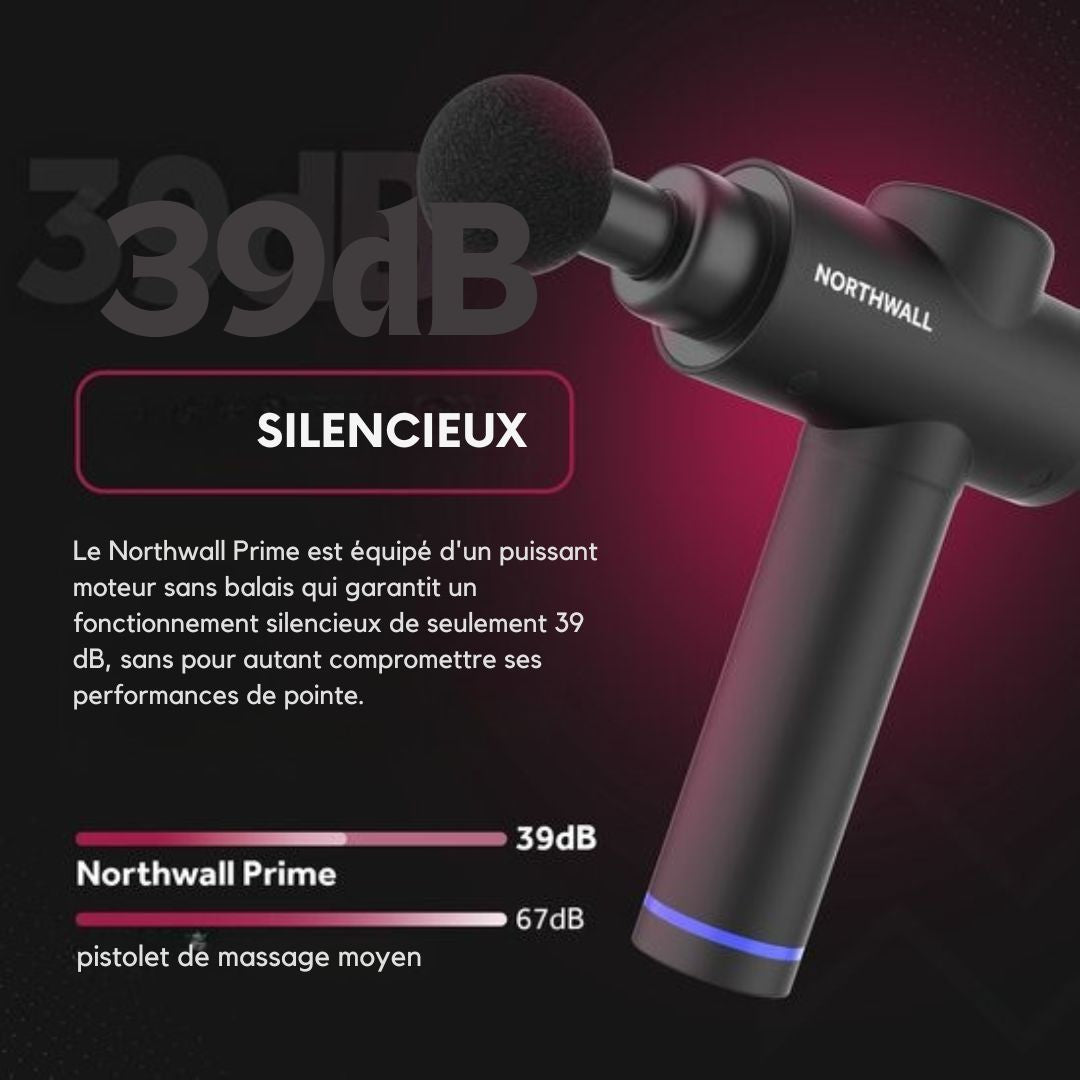Pistolet de massage Northwall - avec étui et 7 accessoires dont une tête de massage à chaleur - sportif - relaxation puissante - sans fil - noir