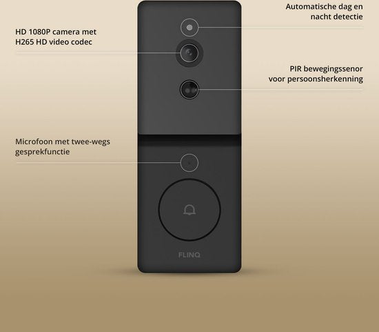 FlinQ Smart Doorbell - Sonnette sans fil - Sonnette avec caméra - Gong inclus - 1080P HD - Noir
