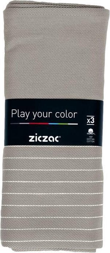 Torchon 50x70cm, set3, centre coloré rayé, taupe