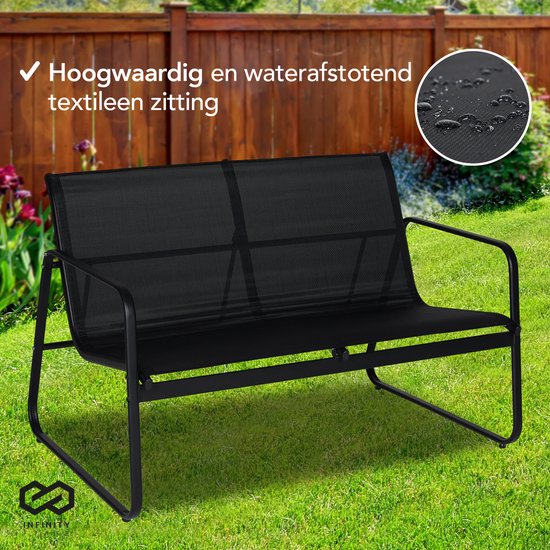 Infinity Goods Tuinset - Loungeset - Tuinmeubelen - Tuinbank - Tuinstoelen - Tuintafel - Glazen blad - 4 Persoons - Zwart/Antraciet