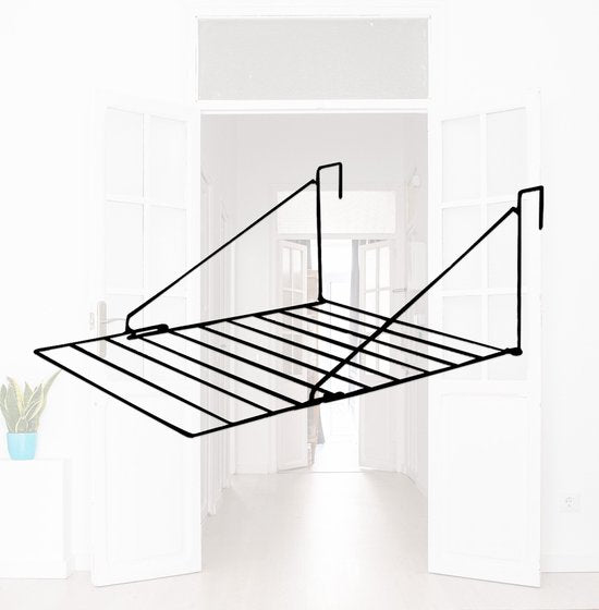 BRASQ Portoir à linge suspendu noir - 5 mètres - Portoir à linge pour porte et balcon - Portoir à linge pliable - Portoir à linge mural - Portoir à linge suspendu - 53x71x27 cm