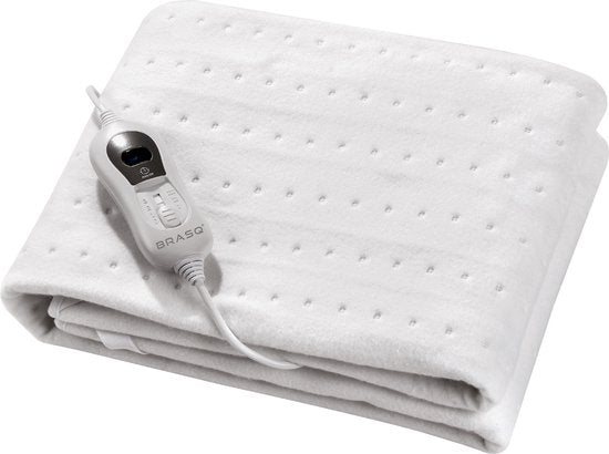 BRASQ Couverture électrique 150x80 cm - 1 personne - Couverture chauffante - 3 niveaux de chaleur - minuterie et télécommande - Couverture chauffante à économie d'énergie 60W