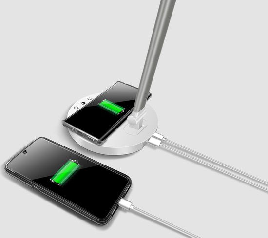 Fuegobird Lampe de bureau LED - Filaire - Chargement sans fil pour téléphone - Dimmable - Pliable - Smart Touch