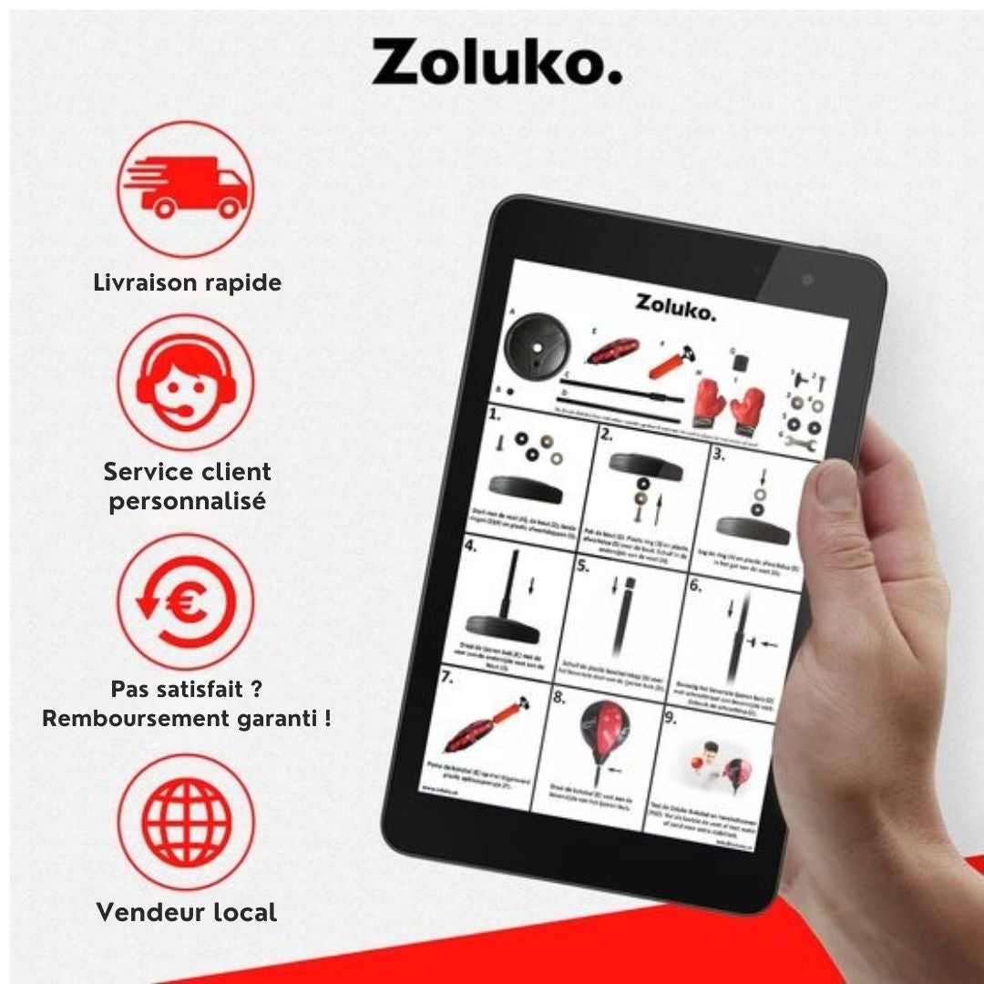 Ballon de boxe sur pied pour enfants Zoluko - Gants de boxe et pompe gonflable inclus - Hauteur réglable - Pour l'intérieur et l'extérieur - noir/rouge