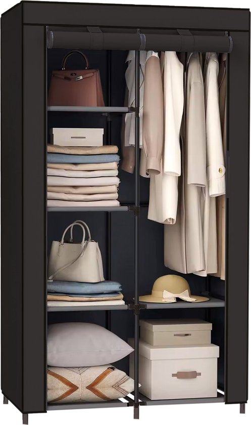 Brixy Wardrobe - Wardrobe - Armoire - Pliable - Armoire pliante en tissu - Armoire de camping - 88 x 45 x 168 cm - Noir