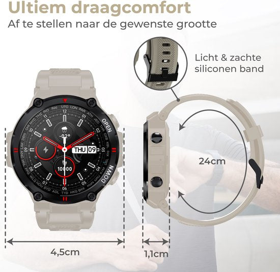 Nuvance - Montre intelligente pour l'extérieur - IP67 Waterproof - Bluetooth Smartwatch pour femmes et hommes - Smartwatches - Montre de sport avec podomètre, compteur de calories, somnomètre - Convient à tous les smartphones - Gris