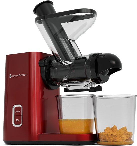 KitchenBrothers Slowjuicer - Mini presse-agrumes - Presse-légumes et fruits - Alimentation 40 mm et 50 mm - 400 ml - Rouge