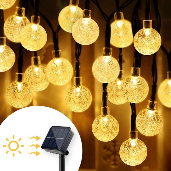 Happy Goods - Guirlandes de Noël - 7m - 50 LED solaires - Guirlandes de jardin solaires - Guirlandes de jardin solaires - guirlandes en cristal ø 2,5 cm - Durable