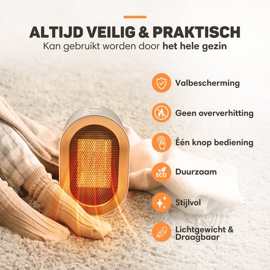 Vulpes Goods® Tech - Réchaud électrique Pro - Chauffage électrique d'intérieur - Réchaud à ventilateur - Réchaud en céramique - Chauffage - 2 niveaux - 1200W - Indication LED - Blanc