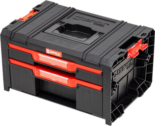 Qbrick System - PRO Drawer 2 Toolbox 2.0 Expert - 450 x 310 x 244 mm - Plastique PP noir - Boîte à outils modulaire avec 2 tiroirs - Rangement optimal des outils