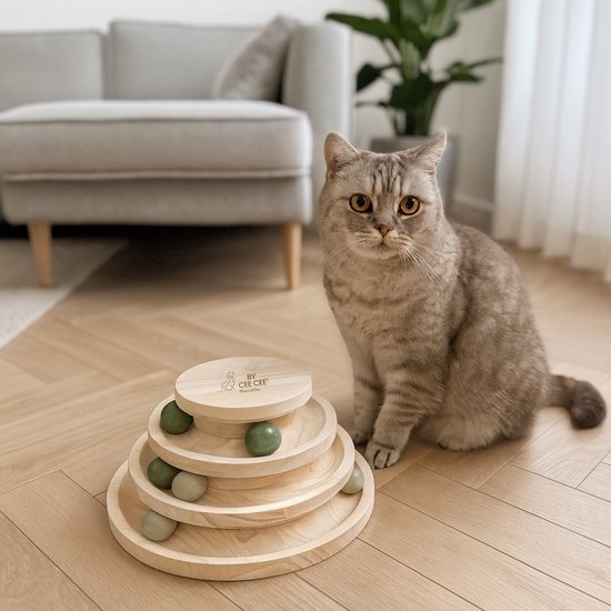 By Cee Cee Jouets en bois pour chat - Tour de jeu pour chat - 26x26x14.5cm - Ziva