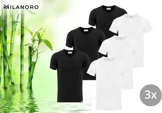 Milanoro - 3 T-shirts en bambou doux - Blanc - Col rond - M