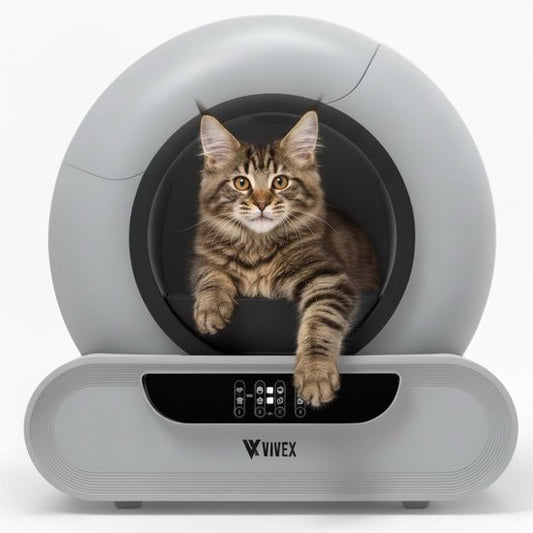 Vivex® Automatic Litter Box - Bac à litière autonettoyant avec application - 75L - avec tapis et 5 sacs de ramassage en rouleau - XXL