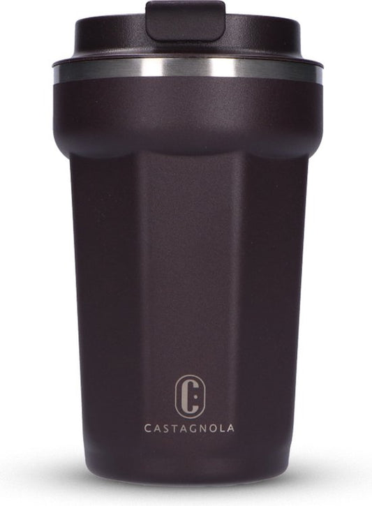 Castagnola Thermos Cup - Coffee Mug To Go - Travel Mug for Coffee and Tea - Tea Mug - 380 ML - Stainless Steel - Brown - Octagon