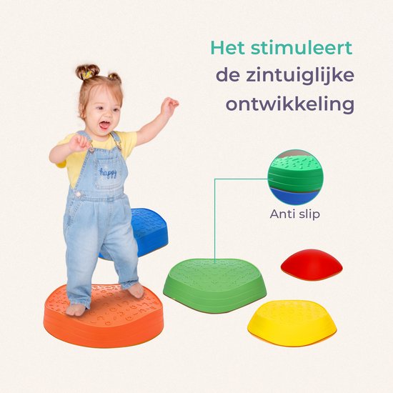 Qwali Stacking stones set - 5 pieces - Montessori - Toys - Educational - Step - Stepping stones - Children - Educational games - Balance - Motor skills - River stones - Board - Balance game - Balance