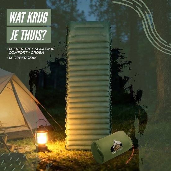 Ever Trex Sleeping Mat Comfort - 193x70x10cm - Pompe intégrée - 1 personne - Matelas de camping - autogonflant - Vert