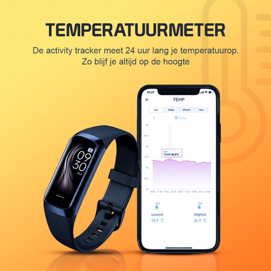 Otiume Activity Tracker HR avec podomètre et cardiofréquencemètre - Montre sport - Smartwatch - Noir pour femmes, hommes et enfants - Fitness Tracker - Blood Pressure Monitor