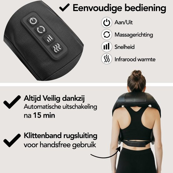 Infinity Goods Wireless Shiatsu Massage Cushion - Electric - Neck, Shoulder and Back - Heat function - 8 Massage heads - Massager