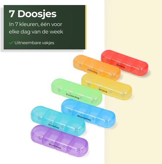 Pilulier Gandria 7 jours - Pilulier amovible - Boîte à médicaments avec 28 compartiments - Boîte à médicaments avec fermeture solide - 4 compartiments par jour - 7 couleurs