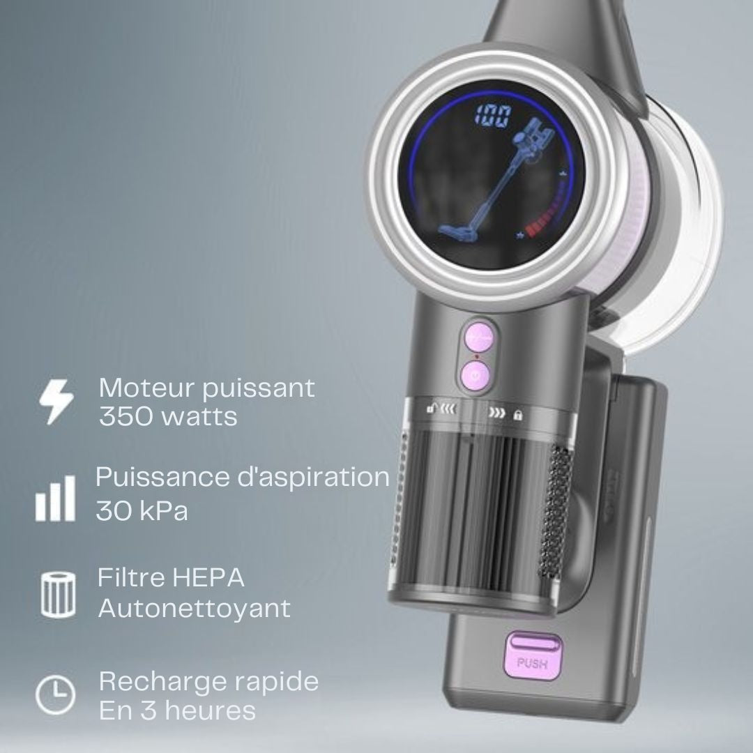 Aspirateur balai Auronic - Sans fil - Aspirateur autoportant - Sans sac - 350W - Aspirateur - Gris/Pourpre
