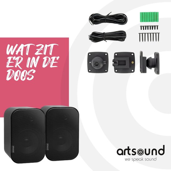Artsound UNI20, Jeu de 2 haut-parleurs passifs, haut-parleur hi-fi 2 voies, 10-40 watts, support mural avec joint à rotule, convient aux pièces jusqu'à 20 m² telles que couloir, cuisine, toilettes, couleur : noir