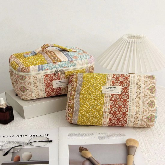 Skycases Travel Essentials - Trousse de maquillage 3 pièces - Coton écologique - Organisateurs floraux matelassés - Spacieuse, durable et idéale pour les voyages