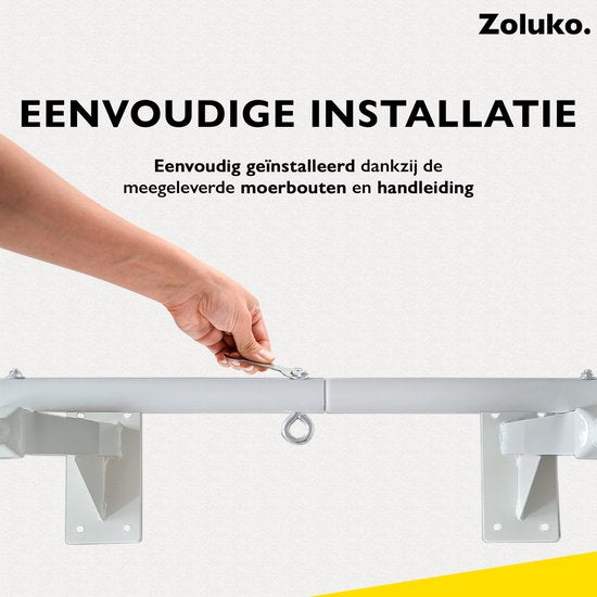 Zoluko Professional Pull Up Bar Wall Mount - Including E-book - 150kg Carrying Capacity - Easy Mounting - Pull Up Bar Fitness - Pull Up Station for Home Sports - Chin Up Bar - White