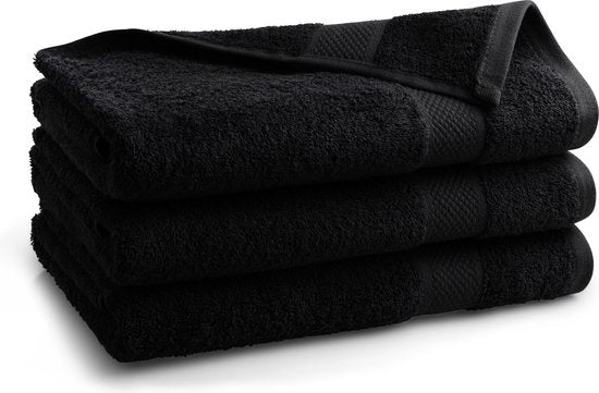 Serviettes DoubleDry 70 x 140 cm - lot de 3 - Qualité hôtelière 500 g/m2 - Douces et absorbantes - OEKO-TEX Made in Green & BSCI Certified - noir corbeau