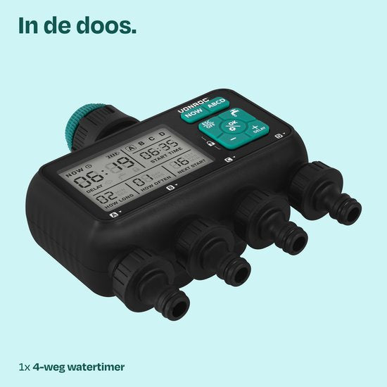 VONROC 4-way water timer - Ordinateur d'arrosage pour 4 zones - Temps et fréquence d'arrosage réglables par zone