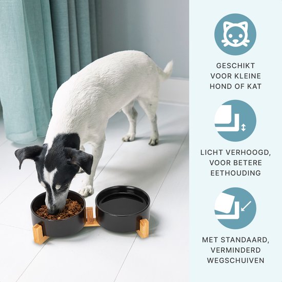 Gamelle chien - Gamelle chat - Abreuvoir - Avec support - 2x 400 ml - Taille S - Noir