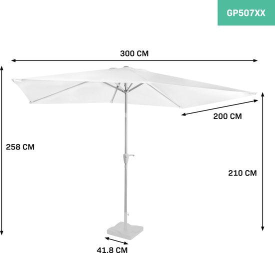 Parasol Rapallo VONROC Premium, 200x300cm, Inclinable, Toile résistante aux UV, Housse de protection incluse, Blanc