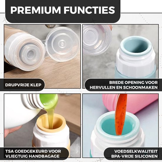 EverNeeds Bouteilles de voyage avec étui - rechargeables - Bouteilles de voyage en silicone pour bagages à main - Abricot - 4 pièces