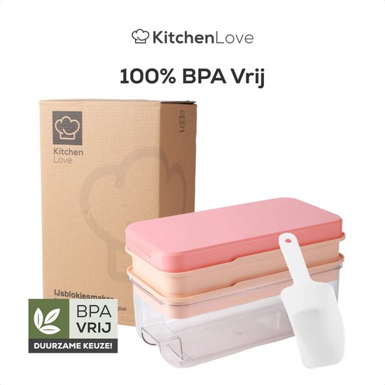 KitchenLove Machine à glaçons - Moule à glaçons avec couvercle et pelle à glace - 64 glaçons