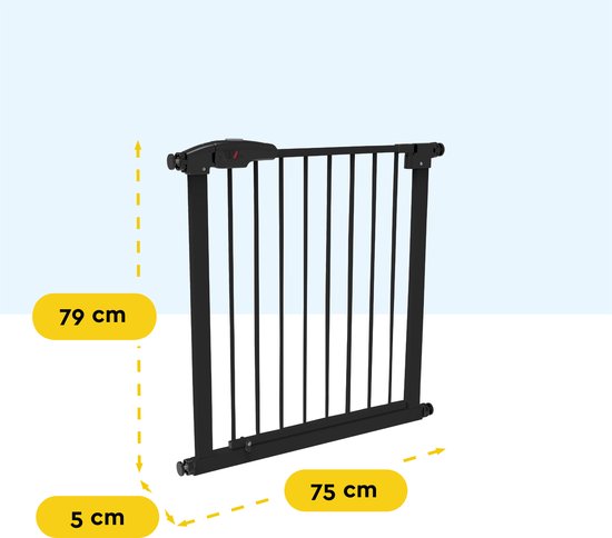 BRASQ Barrière d'escalier sans perçage - Barrière de sécurité - Barrière pour enfants avec extension - 75 à 93 cm - Extensible - Fixation par pince - Métal - Barrière pour chiens - Noir