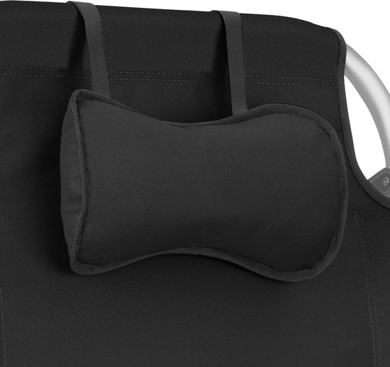 tectake® Beach Chair Coral - Chaise de camping pliable avec sac isotherme et sac de rangement - Dossier réglable en 5 sens avec coussin de tête - Accoudoirs larges avec porte-gobelet / porte-téléphone - Chaise de camping pliable - Noir