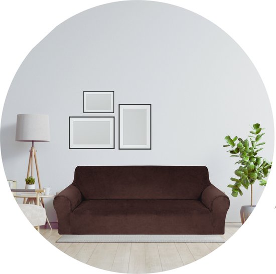 Hilvard - Housse de canapé 4 places - (230 - 275 cm) - Marron foncé - Velours - Stretch - Housse de canapé - Housse de meuble - Contre les dommages et les taches - Housse de siège - Housse d'assise