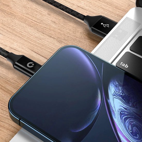 Auronic Câble USB-C - 2M - 2,4A - USB C vers USB-A - Nylon tressé - Noir
