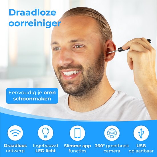 Nuvance - Extracteur de cérumen avec application caméra - Nettoyeur d'oreilles - Set de nettoyage d'oreilles - Pulvérisateur d'oreilles - Earscratcher - Set de nettoyage inclus