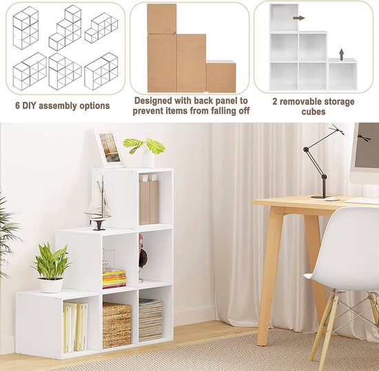 Bibliothèque Woltu 6 étagères - 90 x 90 x 30 cm - MDF blanc - modulable et élégante