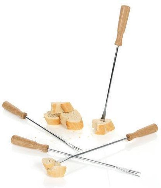 Fourchettes à fondue Boska Oslo - Set de 4 fourchettes - avec prise supplémentaire - Argent/Marron