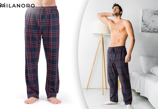 Milanoro - Lot de 2 pantalons de pyjama en coton pour homme - Marine / Bordeaux à carreaux - XL