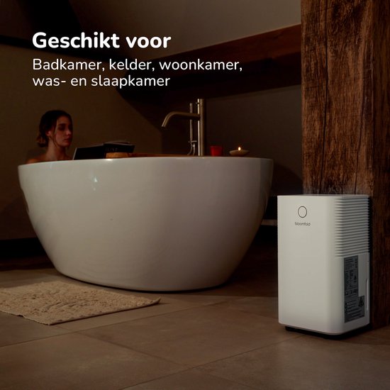 Déshumidificateur Bloomfold - 12L par jour - Fonction Lavage-Séchage incluse - Convient pour le salon, la chambre, la cave et la salle de bain - Déshumidificateur - Blanc