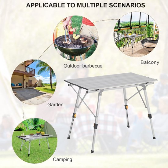 Rootz Camping Table - Bureau de pique-nique portable - Surface extérieure pliable - Support de voyage compact - Dîner en plein air - Mobilier de camping - Argent - 90x52.2cm